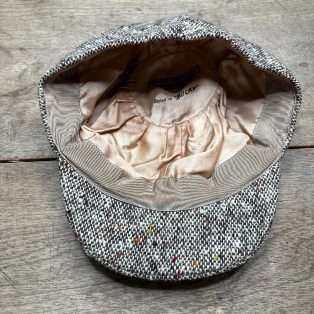 Vintage‎ MARSHALL FIELD Newsboy Cap Men's OS Brown Tweed Wool Flat Cap